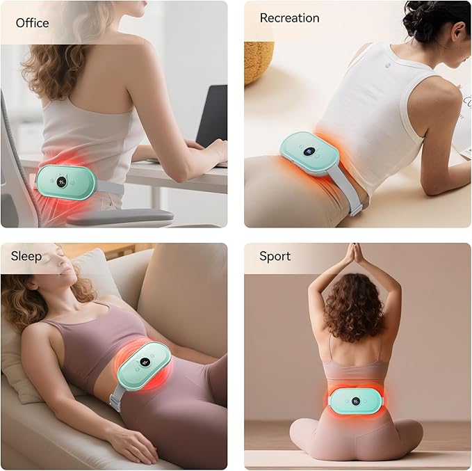 Portable Heating Pad for Period Cramps Relief Vibrating Menstrual Heating Belt for Women, 5000mAh with 7 Heat Levels and 7 Modes for Menstrual, Pain Relief for Back & Stomach - Green