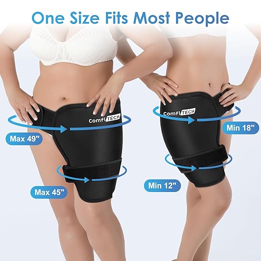 Comfitech XL Hip Ice Pack Wrap Reusable Cold Application Brace with Extra Large Gel Pad & Extended Straps for Total Hip Replacement, Thigh, Shoulder, Back