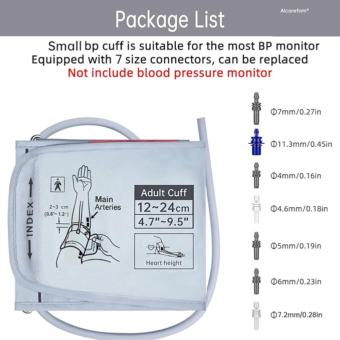 Pediatric Blood Pressure Cuff, 4.7”-9.5” (12-24CM) Small Child Cuff Compatible with Omron BP Monitor, Replacement Cuff for Kids and Women, with 7 Connectors