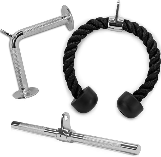 Yes4All Cable Machine Attachment, Row Handles, Tricep Rope, Straight Bar, V Bar, LAT Pulldown Accessories Load 880 LB for Home Gym