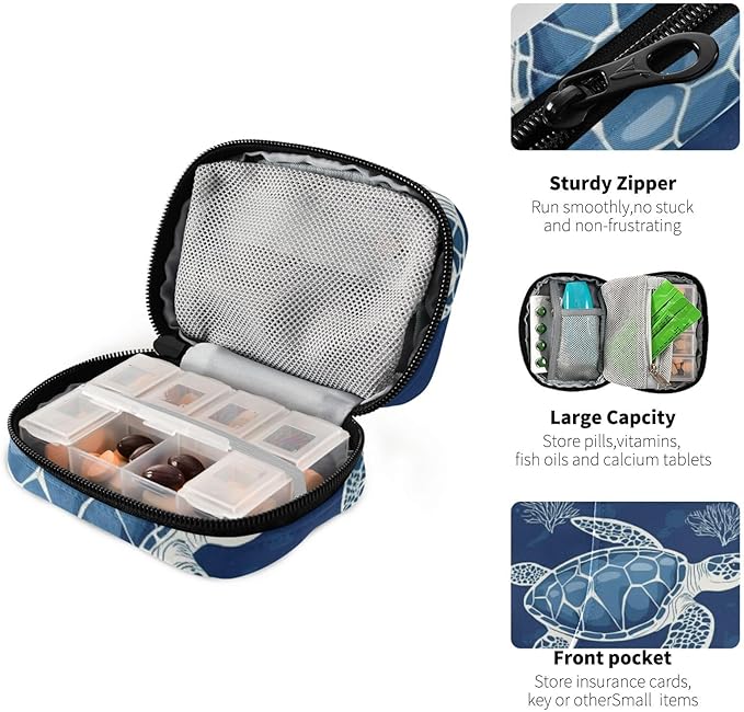 Travel Pill Case Sea Turtle Weekly Small Pill Box 7 Day Pill Box Pill Organizer Bag