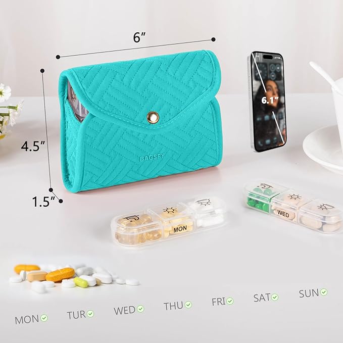 BAGSFY Weekly Pill Organizer 3 Times a Day in a Cute Fabric Pill Case, Medicine Pill Organizer, Pill Box, Portable Travel Pill Case, Pill Container for Medication, Vitamins, Fish Oils, Supplements