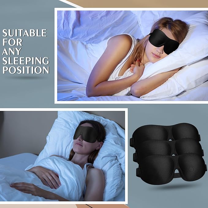 Bonuci 20 Pack Sleep Mask Blackout 3D Eye Mask for Ultralight Sleeping Night Blindfold Eye Covers with Adjustable Strap for Men Women Travel Gift Back and Side Sleeper (Black Bulk)