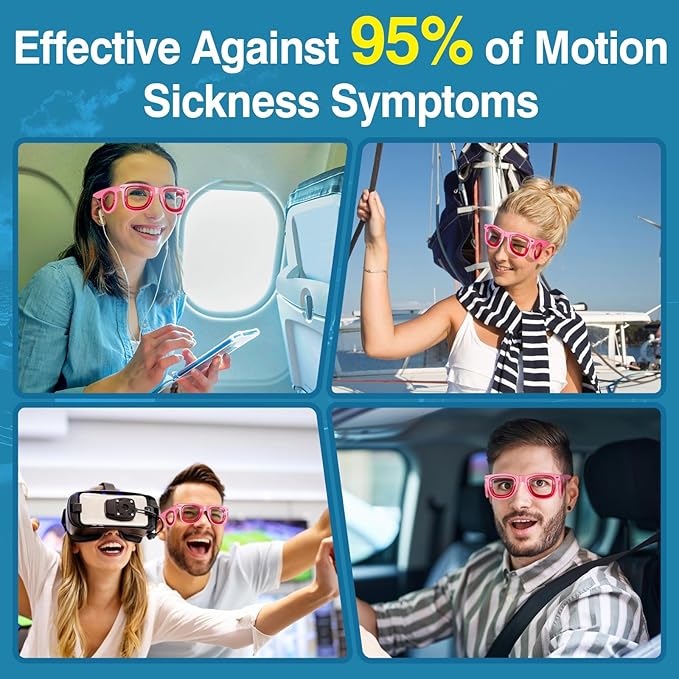 Hion Adult Anti- Motion Sickness Smart Glasses, Ultra-Light Portable Nausea Relief Liquid Glasses, Carsickness Airsickness Seasickness Glasses, Kids Travel/Cruise Essentials（Pink