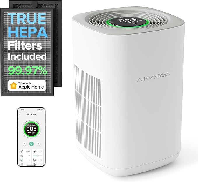 Airversa HomeKit Air Purifier over Thread Works with HomeKit (Home Hub Required) 3-Stage H13 True HEPA Smart Air Cleaner 1000 sq.ft Purelle AP2