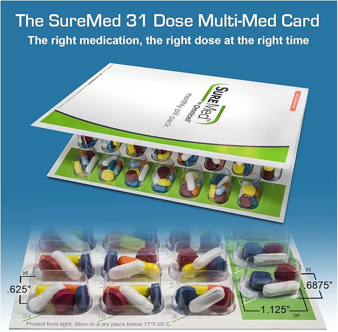 SureMed 31-Day Multi-Med Disposable Blister Card with Foam Sealing Template & 26 Cards & 26 Blisters