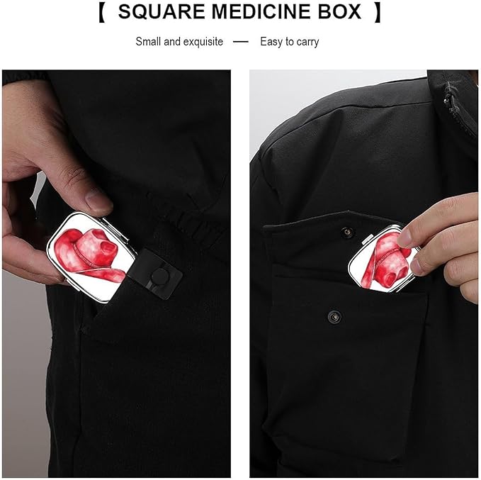 Red Cowboy Hat Pill Box 2 Compartment Portable Medicine Pill Case Travel Pill Organizer for Pocket Purse
