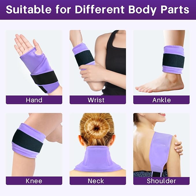 Wrist Ice Pack Wrap for Carpal Tunnel Relief, Gel Ice Packs for Injuries Reusable for Wrist Hand Foot Ankle Knee Leg Pain, Hot Cold Compress Therapy Bandage Surgery Recovery Gifts Men Women (Purple)