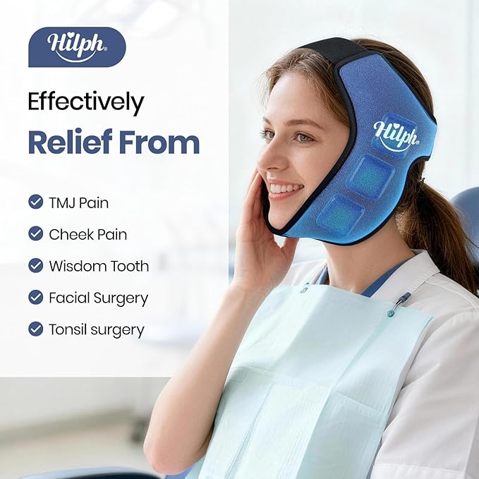 Hilph 3D Wisdom Teeth Ice Pack Wrap, 1 Hours Long-Lasting Ice Pack for Jaw, Cheek & TMJ with Ice Grid Gel Design, Flexible Gel Face Ice Wrap for Pain Relief After Oral Surgery, Wisdom Teeth Removal