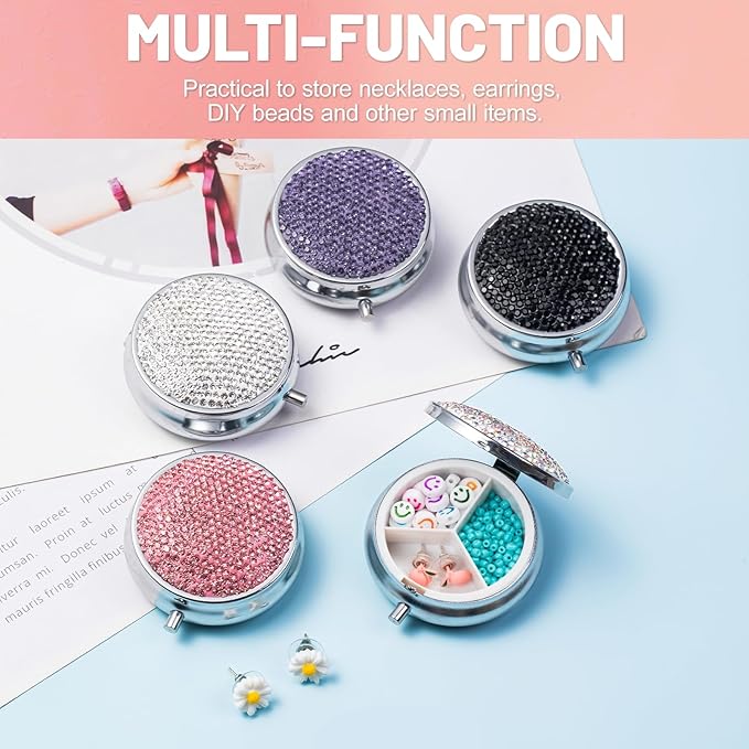 Mini Pill Box for Purse, Vintage Pill Case for Medicine Fish Oils Vitamins, Cute Small Metal Pill Holder Case Container for Purse, Pocket, Travel