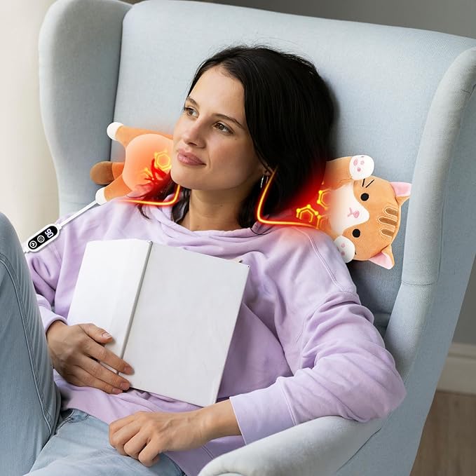 Cat Heating Pad-USB Heated Plush Stuffed Animals for Period Cramps and Menstrual Pain Relief,22” Portable Electric Kitten Heating Pads,Soft Built-Pocket Plush Women Girls Birthday,Orange