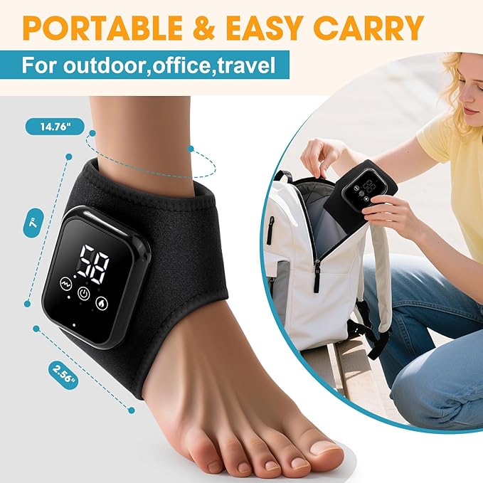 Ankle Heating Pad, Cordless Ankle Massager with Heat, Heated Wraps for Foot, 3 Heat & Vibration Settings, Auto Shut-Off, Gifts for Women Men