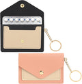 2 Pack Birth Control Pill Case Sleeve Packet 4.3 X 3 Inch PU Leather Wallet Pill Holder Privacy Protection Birth Control Pill Wallet with Key Ring for Pill Card Organizer(Pink, Black)