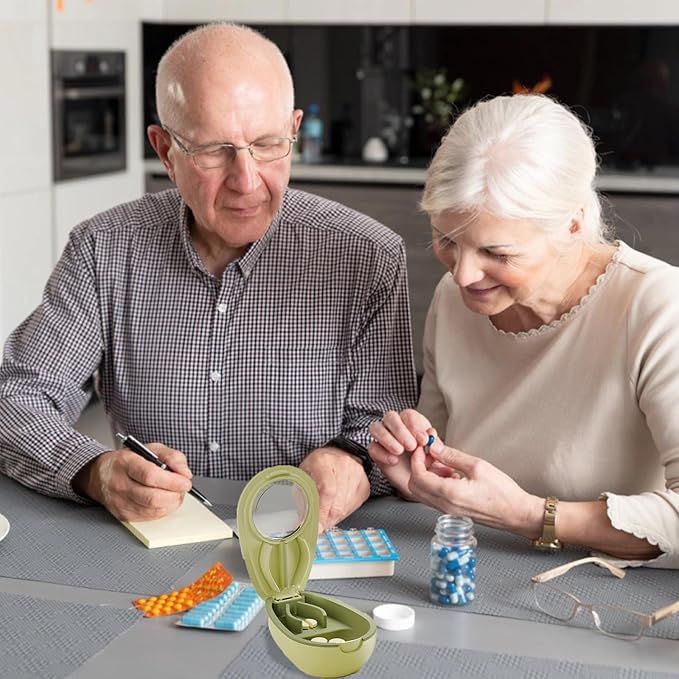 Avocado-Shaped Pill Cutter, Splitter for Small & Large Pills, 2-Compartment, Green, 1 Count