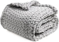 YnM Velvet Weighted Blanket, Handmade Chunky Knitted Design, Soft and Cozy, Temperature Regulating and Breathable, Machine Washable Throw for Sleep or Home Decor (Light Grey, 85x103 Inch, 30lbs)