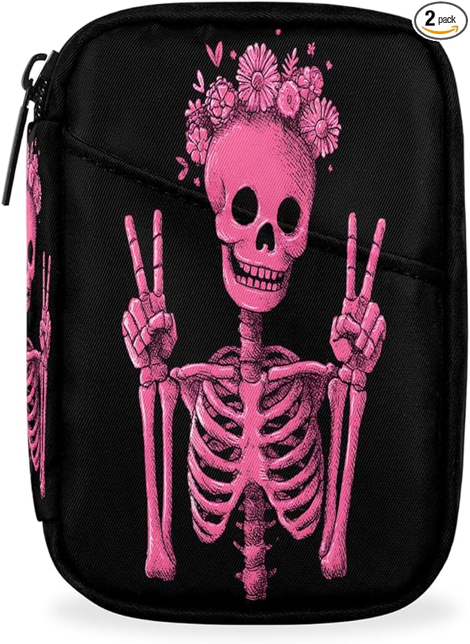 Pink Skull Fun Pill Case Travel Pill Organizer Weekly 7 Day Portable with Zipper Medicine Box Pill Case for Vitamins, Birth Control,Fish Oils,Medication, Supplements