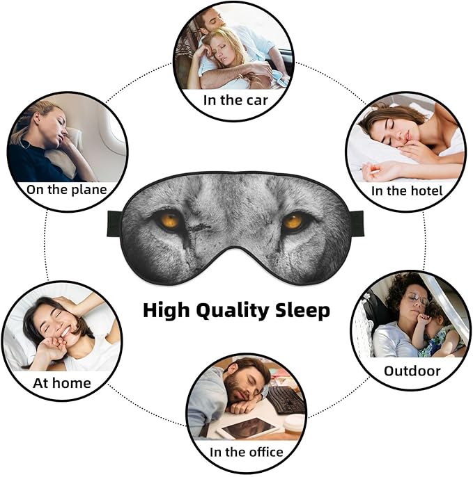 Golden Eyes Lion Face Sleep Mask Eye Mask with Adjustable Strap Eye Sleep Shade Cover Blocks Light for Women Men Airplane Travel Nap