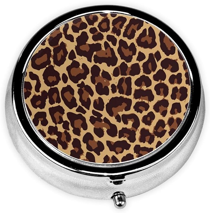 Men Women Round Pill Box Medicine Pill Case, Wild Cheetah Leopard Print Portable Medicine Tablet Vitamin Holder Organizer for Purse Pocket Travel Gift