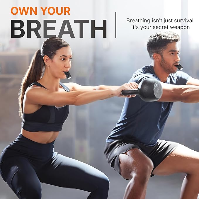 Portable Compact Lung Trainer Exercise Device with High Grade Silicone, Breathing Exercise Device for Lungs, Portable Muscle Trainer, Easy to Clean, Neck Strap Included, (Black-1)