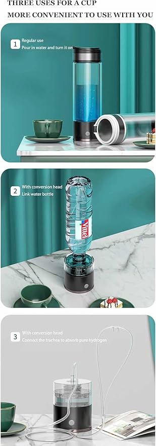 Molecular Hydrogen Water Bottle Generator, 480mL Up to 5500 PPB, Performance SPE+PEM Dual Chamber Technology, Equipped with Hydrogen Inhalation Device