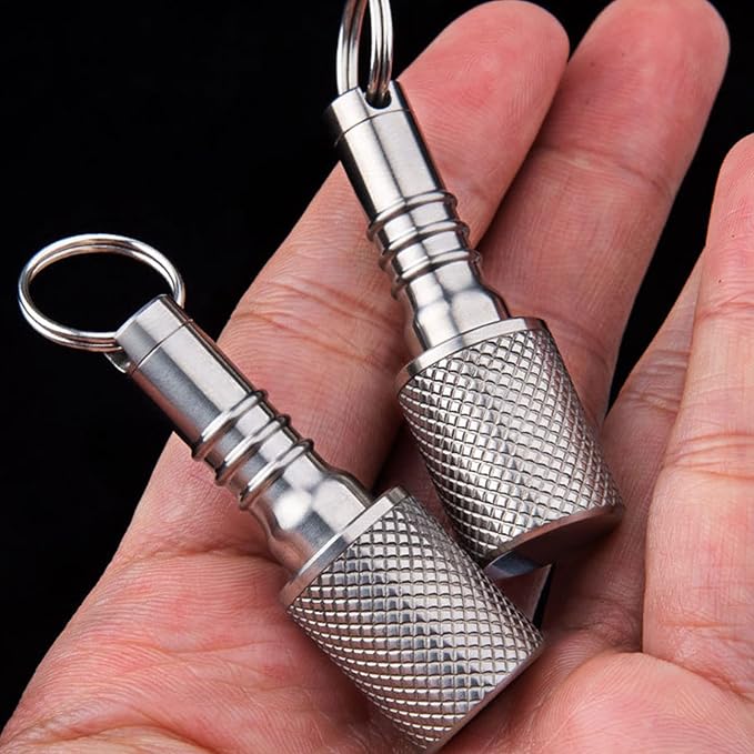Keychain Pill Holder, Titanium Case Small Organizer Waterproof Box, EDC Container Metal Tube for Outdoor Camping Travel, Men Women (Tiny Silver)