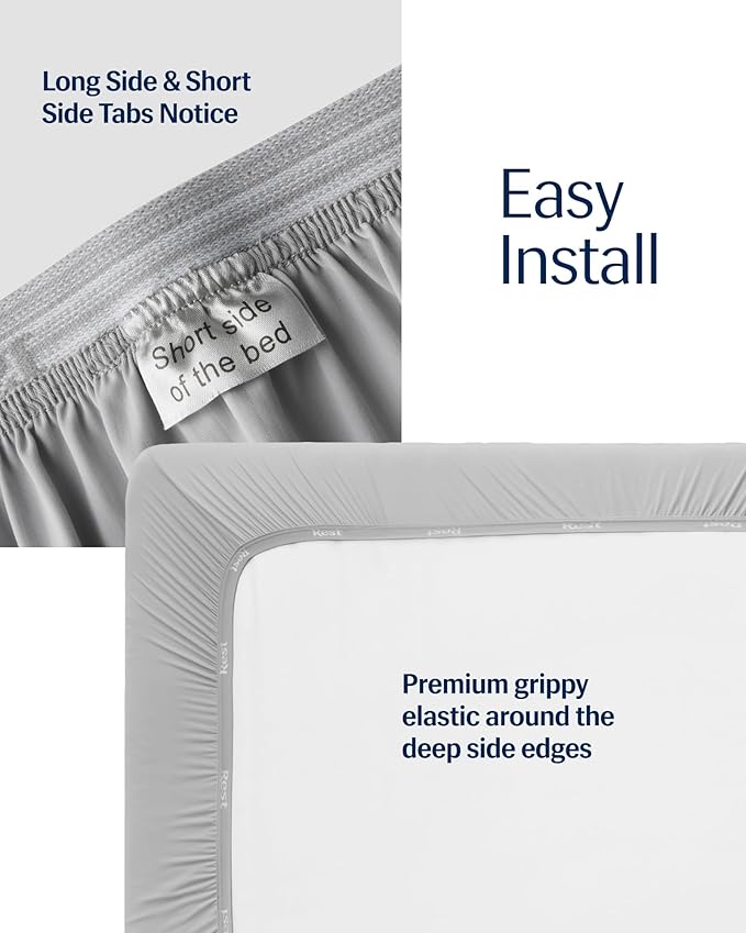 REST® Evercool®+ Fitted Sheet, King Size, Light Gray, 15" Deep (up to 18’’), Breathable Bedding for Hot Sleeper and Night Sweats, Bed Sheet with Ionic+ Self-Cleaning Silver Yarn for Sensitive Skin