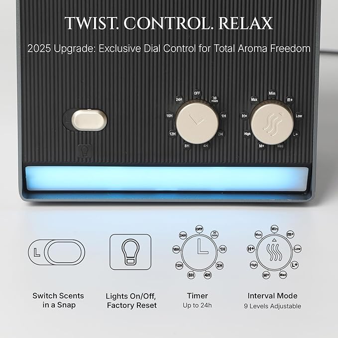 Smart Aroma Waterless Essential Oil Diffuser, Cold Air Tech Scent Air Machine for 2000 Sq Ft, 200ml Hotel Collection Diffuser for Home & Office (Black Titanium, Two Scents)