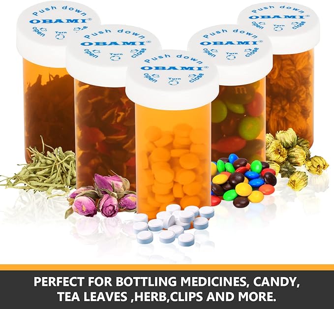 Plastic Medicine Pill Bottles with Child Resistant Caps - Push Down and Turn - Prescription Vial, Medicine Container, Pill Cases Dispenser Organizers (12pcs, 13 Dram)