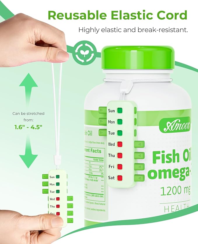 Pill Reminder for Easy Tracking Without Refills, Reusable Pill Tracker for Vairous Bottles, Arthritis-Friendly & Anti-Slide Medication Tracker, Compact Medicine Reminder for Pet Meds, Green, 2-Pack