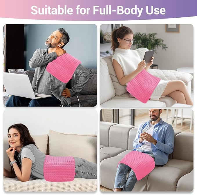 Comfytemp Heating Pad for Back & Period, Electric Extra Large Heat Pad, Birthday Gifts for Women Mom Dad & Mother Day Gift, Moist Neck Shoulder Legs Arm Knee Abdomen Heated Pad Washable, 12"x24", Pink