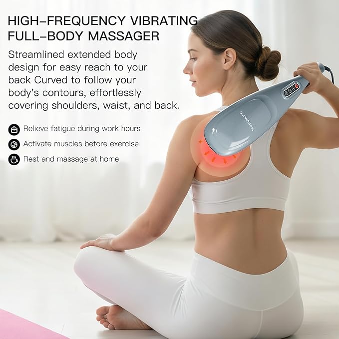 MEGAWISE Handheld Deep Tissue Neck Back Massager for Shoulders, Waist, Legs, 3600 RPM Powerful Motor Electric Neck Massager with 5 Nodes & 5 Speeds, A Little Heavy