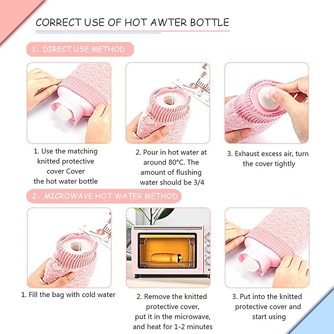 Redify Small Hot Water Bottle Bag for Hot & Cold Compress with Cover,Microwave Heating Soft Environment-Friendly Silicone for Babies Kids,Mini Hot Wate Bottle for Travel and Pain Relief,Holiday Gifts