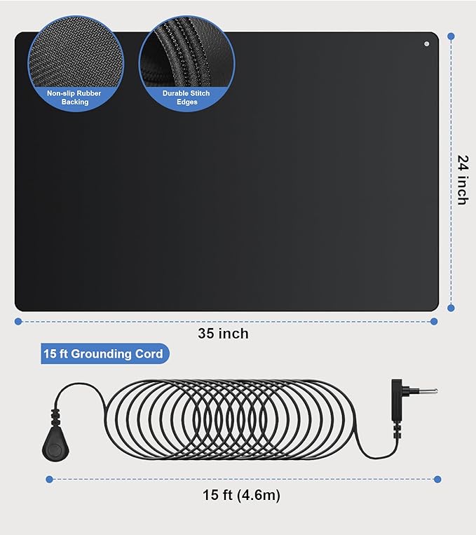 Urvoix Grounding Mat for Feet, 35.4"x23.6" Earth Mat Grounding Pad for Bed, Grounding Mat Kit for Desk, Improve Sleep, Supports Energy, Relieve Anxiety w/ 15 Foot Cord & Conductive Test Pen