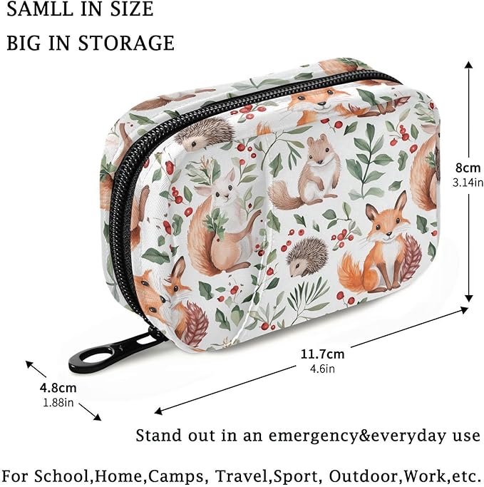 Fustylead Watercolor Cute Forest Fox Hare Hedgehog and Squirrel Animals Pill Organizer and Storage Weekly with Zipper, Removable Pill Box Portable Medicine Organizer for Vitamin Fish Oil Supplement