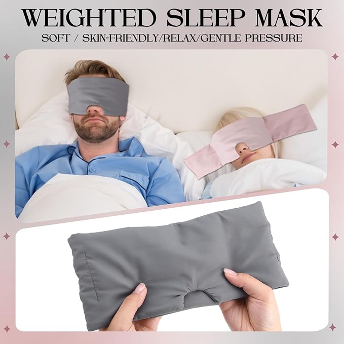 Bonuci 2 Pcs Weighted Eye Mask for Sleeping Soft Blackout Gravity Sleep Mask Gentle Pressure Eyes Cover with Adjustable Elastic for Men Women Side Sleeper Night Work Nap Travel Gifts