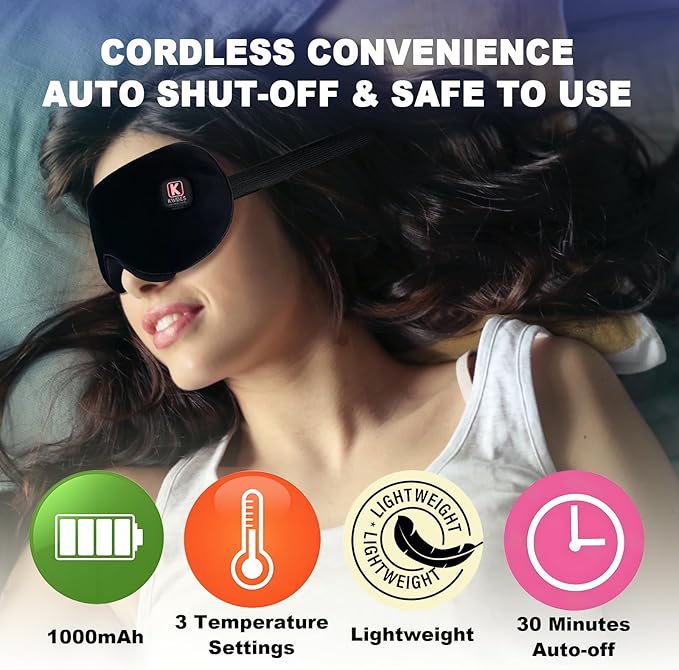 Cordless Heated Eye Mask for Dry Eyes, Electric USB Warm Eye Compress for Blepharitis & Styes,Rechargeable with Adjustable Strap,3-Level Temperature, 30Mins Auto-Off Sleep,Travel and Gifts