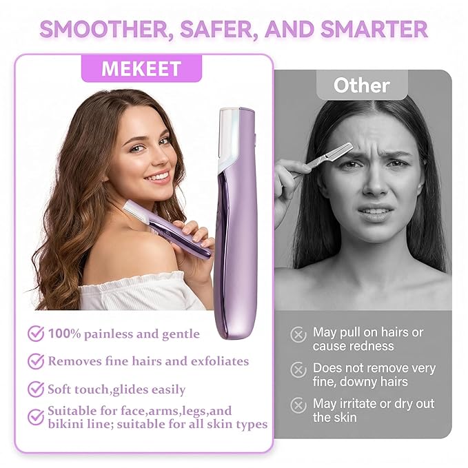 Sonic Dermaplaning Tool for Women, Rechargeable Dermaplane Razor for Peach Fuzz & Facial Hair, Adjustable Sonic Technology, Portable Hair Removal Tool with 14 Blades & Type-C Cable & Storage Base