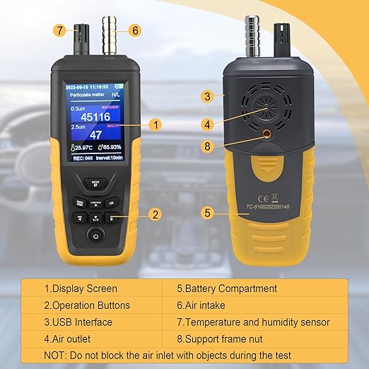 Air Quality Monitor Dust Particle Counter,High Sensitivity 3-Channel PM0.3/2.5/10 um Temperature and Humidity Monitor/USB Recharge Data Transfer/Storge Pollution Monitor