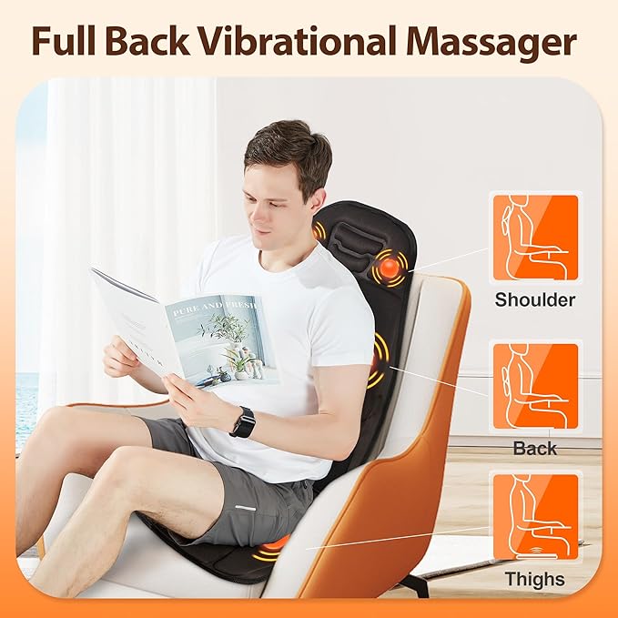 Full Body Massager Cushion with Heat - 8 Vibration Motor Deep Tissue Chair Pad, Portable Back Massager for Office, Home Use