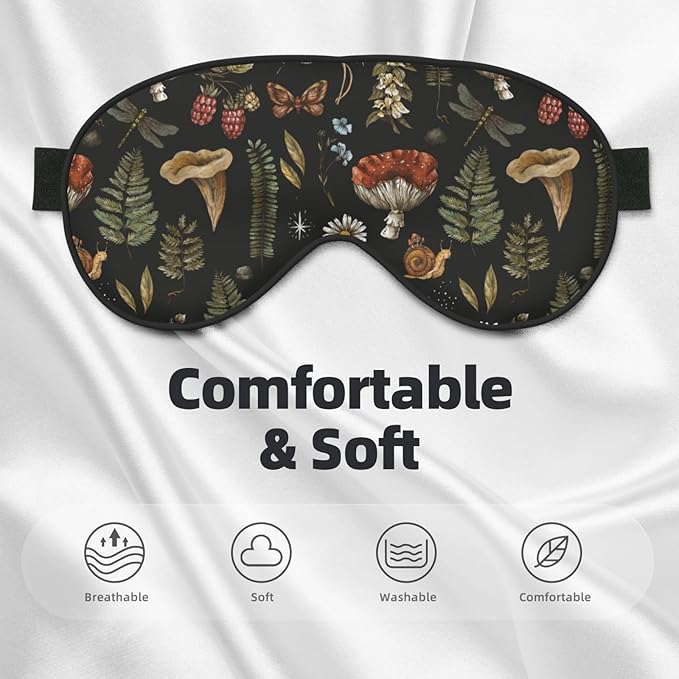 Vintage Mushroom Fern Sleep Mask Eye Mask with Adjustable Strap Eye Sleep Shade Cover Blocks Light for Women Men Airplane Travel Nap
