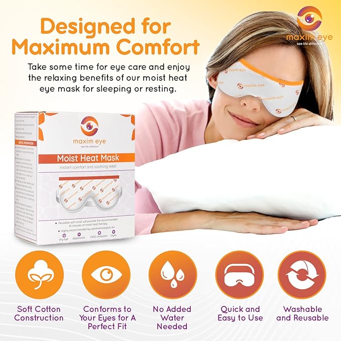 Eye Compress Moist Heat Eye Mask for Dry Eyes - Microwave Eye Mask - Washable and Reusable Heated Eye Mask - Refreshes Eye, Aids in Reducing Migraine, Sinus, and Headaches - by Maxim Eye