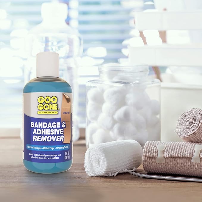Goo Gone Bandage Adhesive Remover for Skin - Safe and Pain Free Removal for Sticky Residue from Continuous Glucose Monitors, KT Tape, Medical Tape, Heart Rate Monitors, Insulin Pumps, 8 oz (Pack of 2)