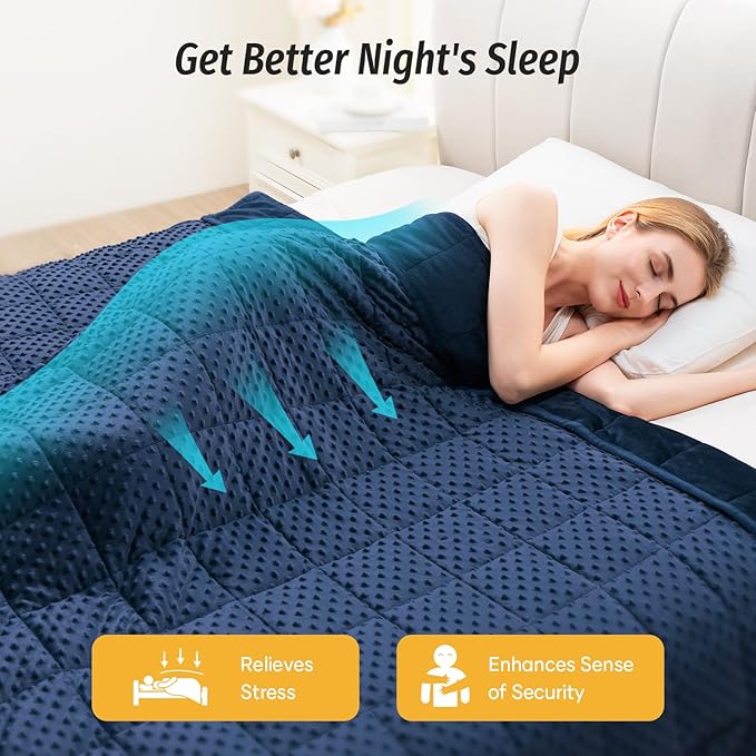 Wemore Minky Dot Weighted Blanket for Adults Twin Size 20 lb, Soft Heavy Blanket for Stress Relief and Sleep Promotion, Breathable Blanket for All-Season with Glass Beads, Navy Blue 60 x 80 inches