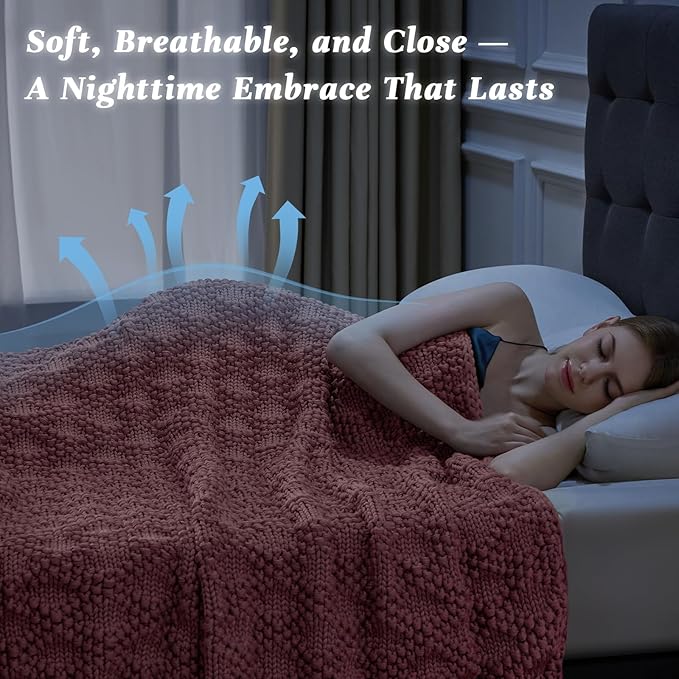 Knitted Weighted Blanket for Adult, Chunky Knit Weighted Throw for Sleep 48"*72" 15lbs, Cooling Breathable Heavy Blanket for Hot Sleepers, Machine Washable Blanket for Room Decor(Pink)