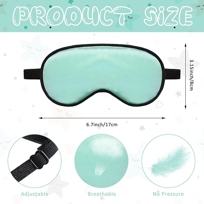 Sintege 4 Pcs Silk Eye Mask for Sleeping Kids Soft Eye Cover with Adjustable Strap Blindfold for Kids Boys Girls Christmas Travel Gift Nap Shade Blocking Light(Green, Navy Blue, Sky Blue, Dark Green)