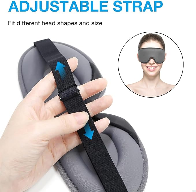 LYSIAN Cooling Sleep Eye Mask Men Women, 3D Night Blindfold Sleep Mask with Earplugs, Soft Pressure-Free Shade Cover for Travel, Yoga (Silver-Grey)
