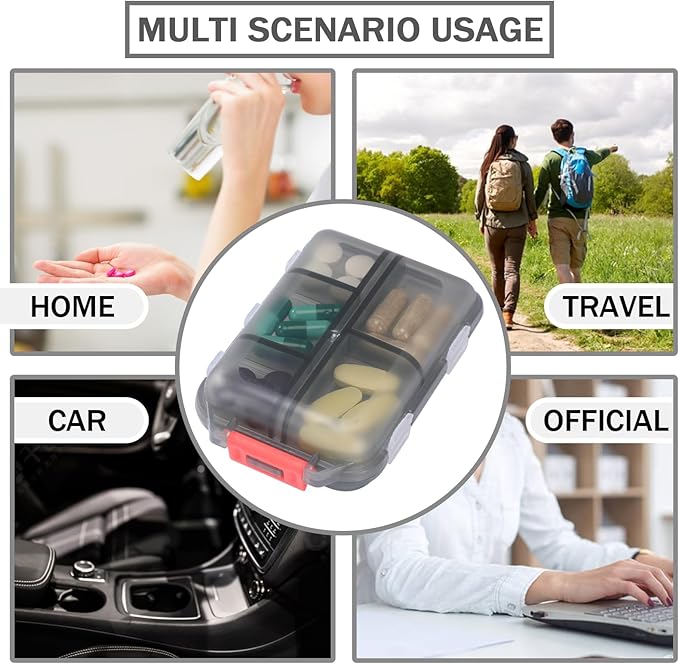 Travel Pill Organizer Portable Pocket Pill Case Small Pill Box for Purse Medicine Organizer Have 10 Compartments Storage Vitamin Fish Oil by INVODA (1PCS Gray+Lables)
