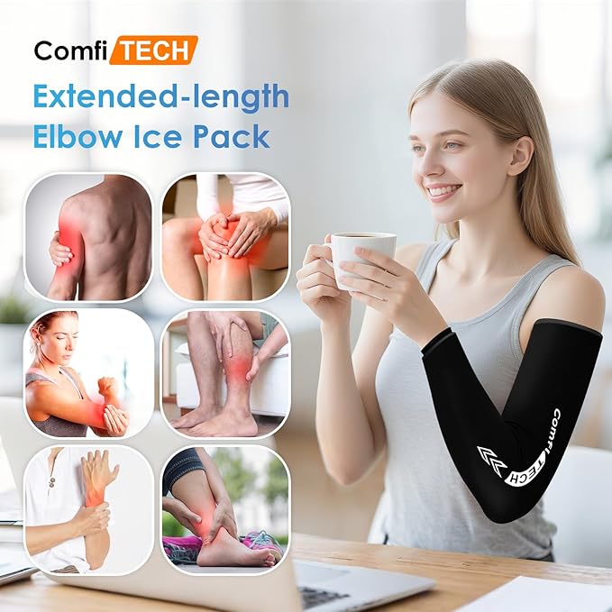 ComfiTECH Full Arm Ice Pack Wrap for Pitchers, Extended-Length Flexible Sleeve for Tennis Elbow, Forearm, Wrist Discomforts, Golfers Arm, Shin Splints, Cold Pack for Athletes Throwing Recovery, M
