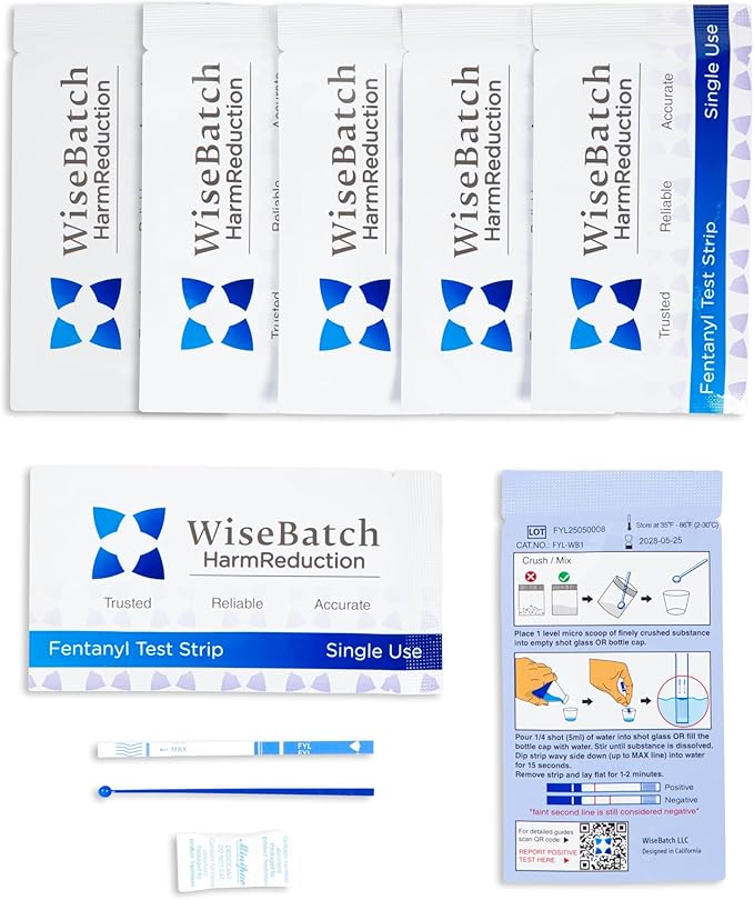 WiseBatch Fentanyl Test Strip + MicroScoop and Instructions - Box of Five (5) + Testing Recepticle - #1 Most Trusted Fentanyl Test Strips - ±99% Accurate - Results in <2 Mins - Prevent Overdoses