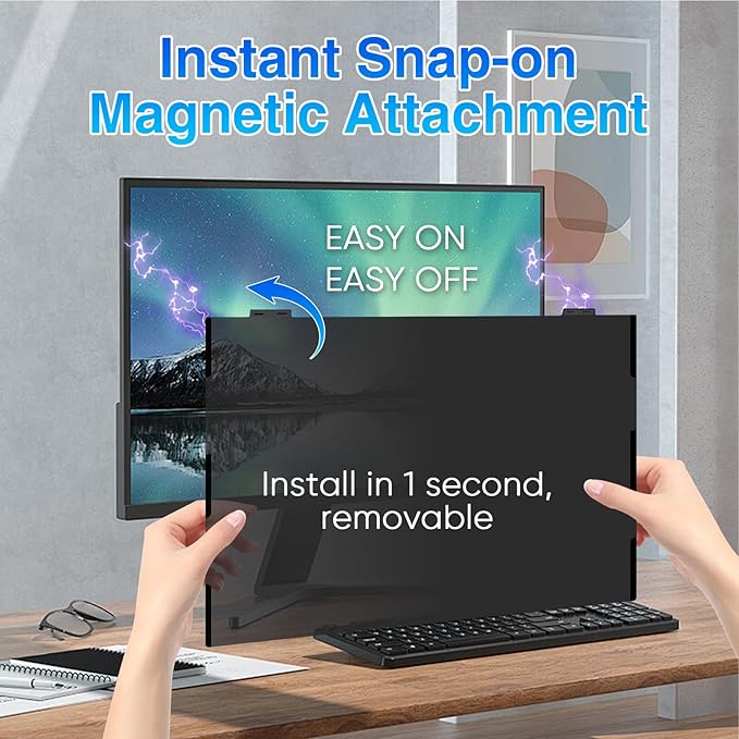 Magnetic 23.8 Inch Computer Screen Privacy Shield, Privacy Screen Filter for Frameless Monitor Widescreen 16:9 Aspect Ratio, Blue Light Protector, Anti-Spy & Anti-Scratch